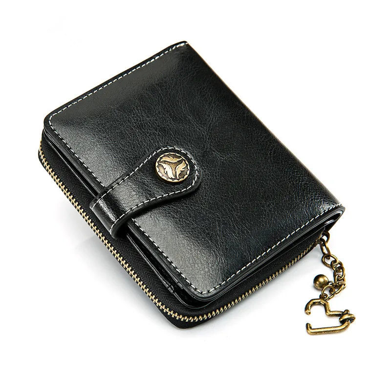 Модный женский кошелек из натуральной кожи короткий двойной держатель для