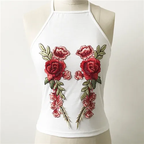 White Бюстгалтер с цветочной вышивкой Camisole лето без рукавов черный топ на бретелях футболки повседневные уличные женские топы женские Cami - Цвет: White