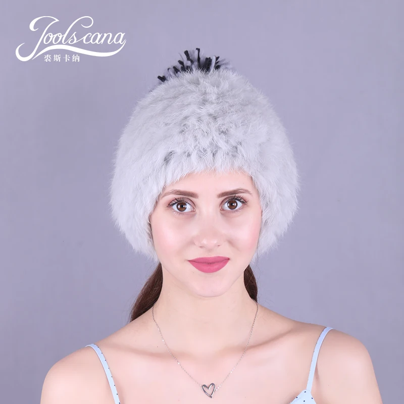 Женская меховая шапка Joolscana с помпоном из натурального кроличьего меха Модная