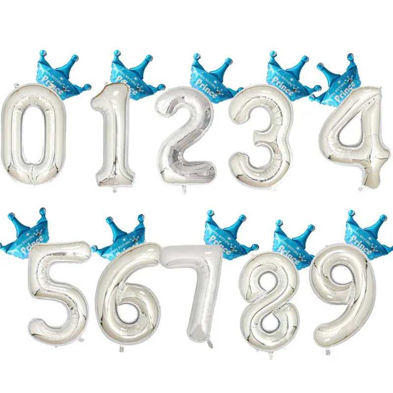 Blue Sliver 0-9 40 дюймов, для детей 0, 1 2 3 4 5 6 7 8 9 шара с цифрой принцессы Милые шляпки короны для Детей шар первый день рождения для мальчиков и девочек вечерние детские праздничные шары Декор - Цвет: Blue Sliver 0-9