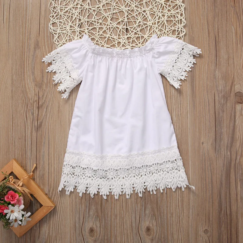 2017 Lovely Casual Newborn Toddler Baby Girls Cotton White Floral Off Shoulder A-Line Knee-Length Princess Dress Outfit Party | Детская