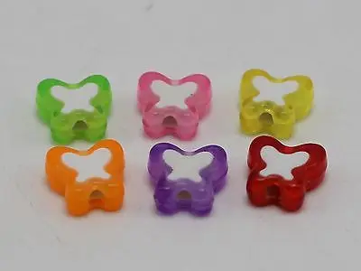 

100 Mixed Candy Color Cute Acrylic Butterfly Beads 10mm White Butterfly Center