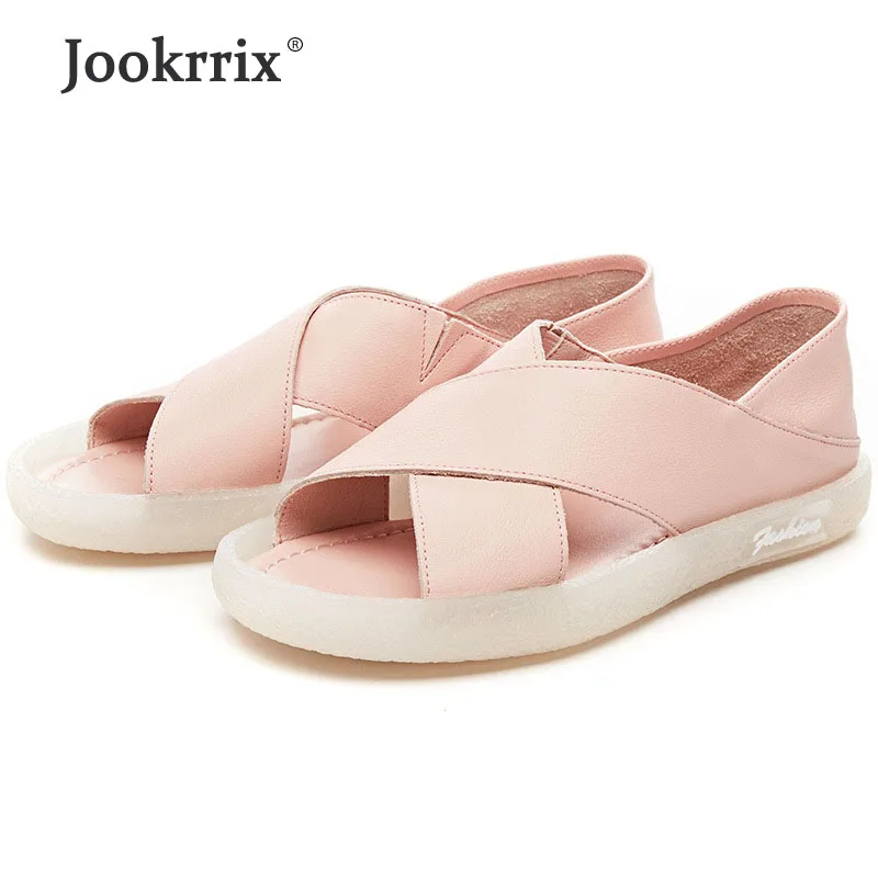 Jookrrix/женские белые босоножки г. Модные Летние слипоны женская обувь из натуральной кожи на плоской подошве женские брендовые босоножки розового цвета