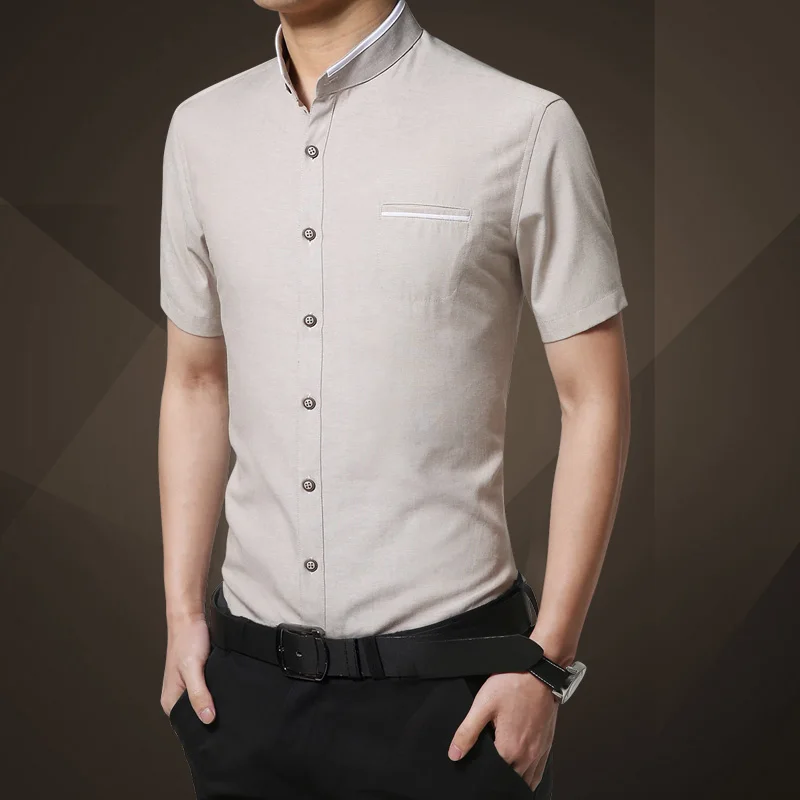 2018 Summer Men's Shirt Brand Business Casual Men Dress Short Sleeves Stand Collar Solid colour Chemise Homme | Мужская одежда