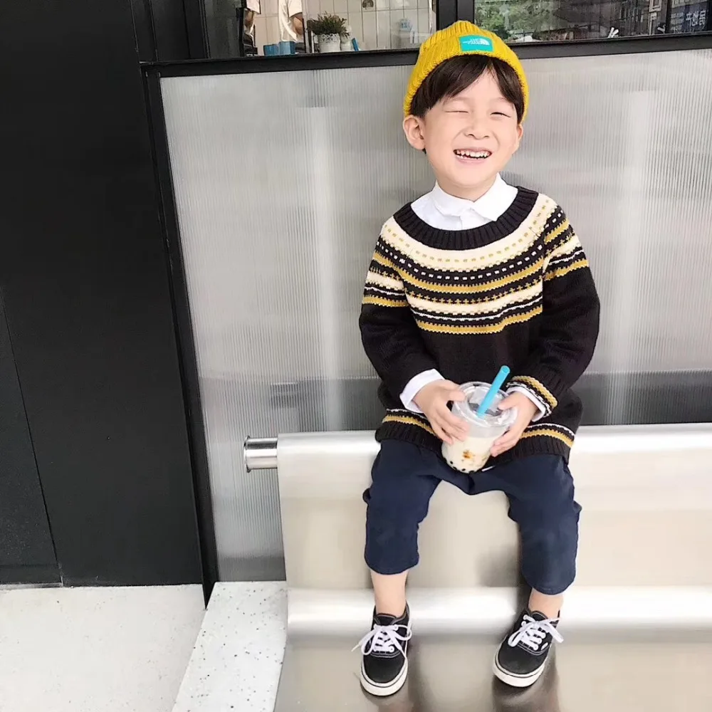 Свитер для младенцев длинные рукава узор хлопок o-образным вырезом Полосатый