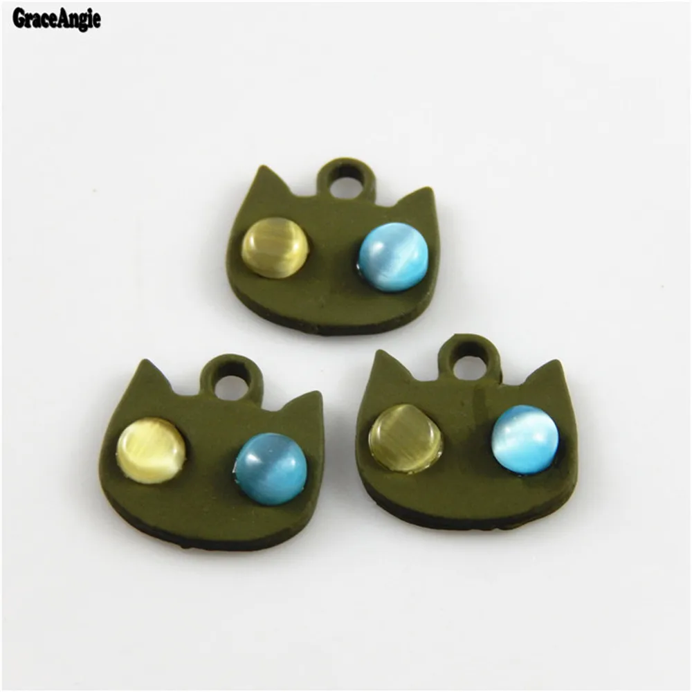 GraceAngie10pcs Army Green Cat Insert Imitation Diamond Accessory Suspension Jewelry Making Bracelet Pendant Charms Craft 52697 | Украшения
