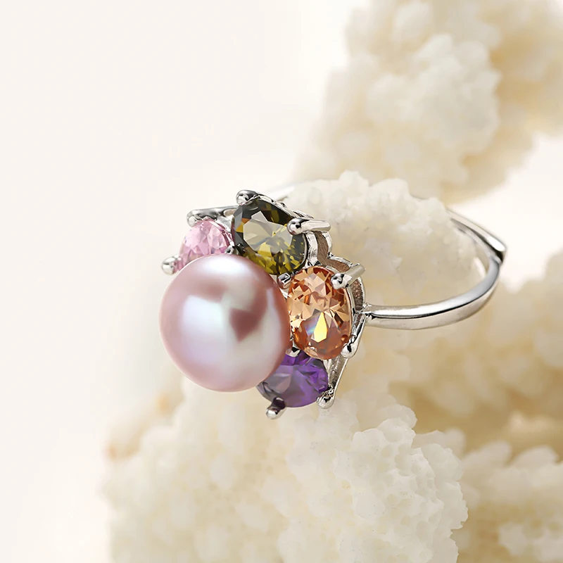 Красочные натуральные пресноводные жемчужные свадебные кольца удивительная