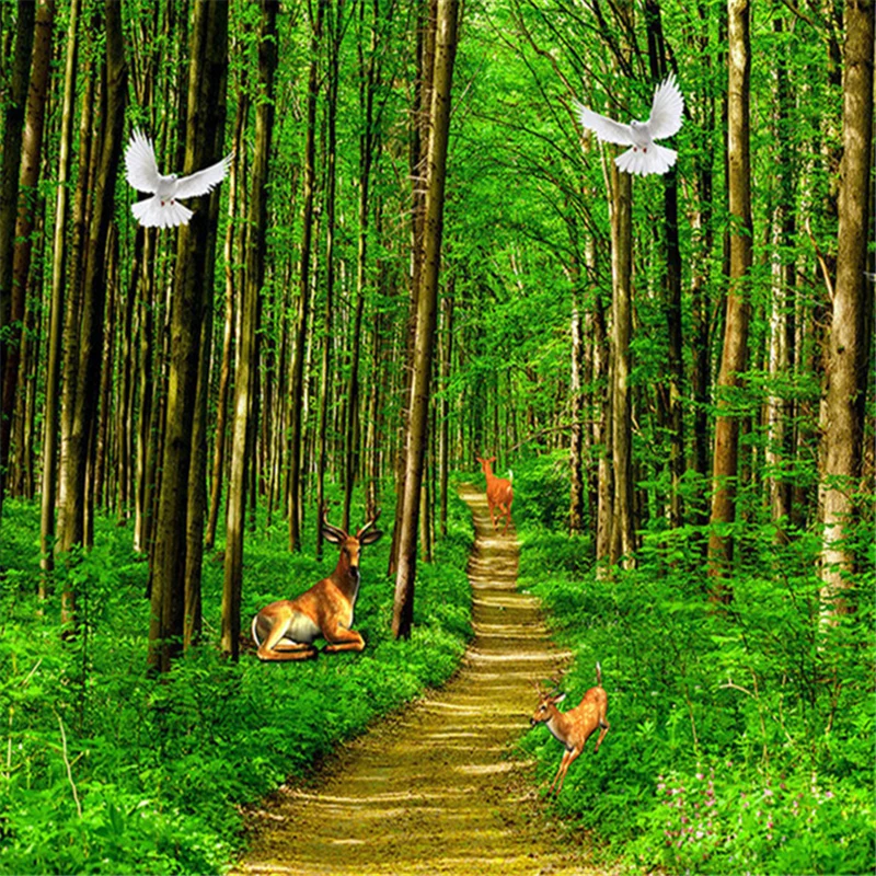 Natue Forest Wallpapers 3D Landscape Green Trees Wall Murals Bird Animals Wood Papers for Living Room Home Decor Bedrooms |