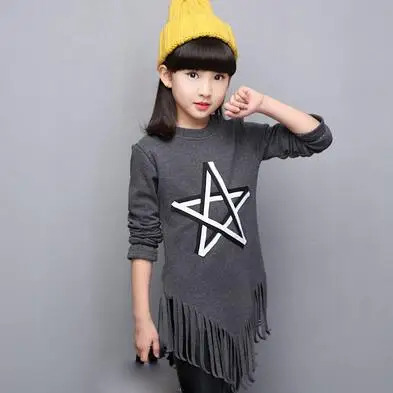 Spring Teenagers T-Shirts Tassel Girls Tops Tee Long Sleeve 8 10 12 13 Years Clothes For Girl School Kids Fashion Clothing