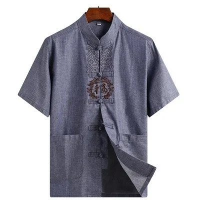 801 Chinese shirt A Sheng Coco традиционная китайская мужская рубашка льняные рубашки китайский стиль Мужская с коротким рукавом Китайская традиционная одежда для пожилых 4XL - Цвет: 801 Chinese shirt A