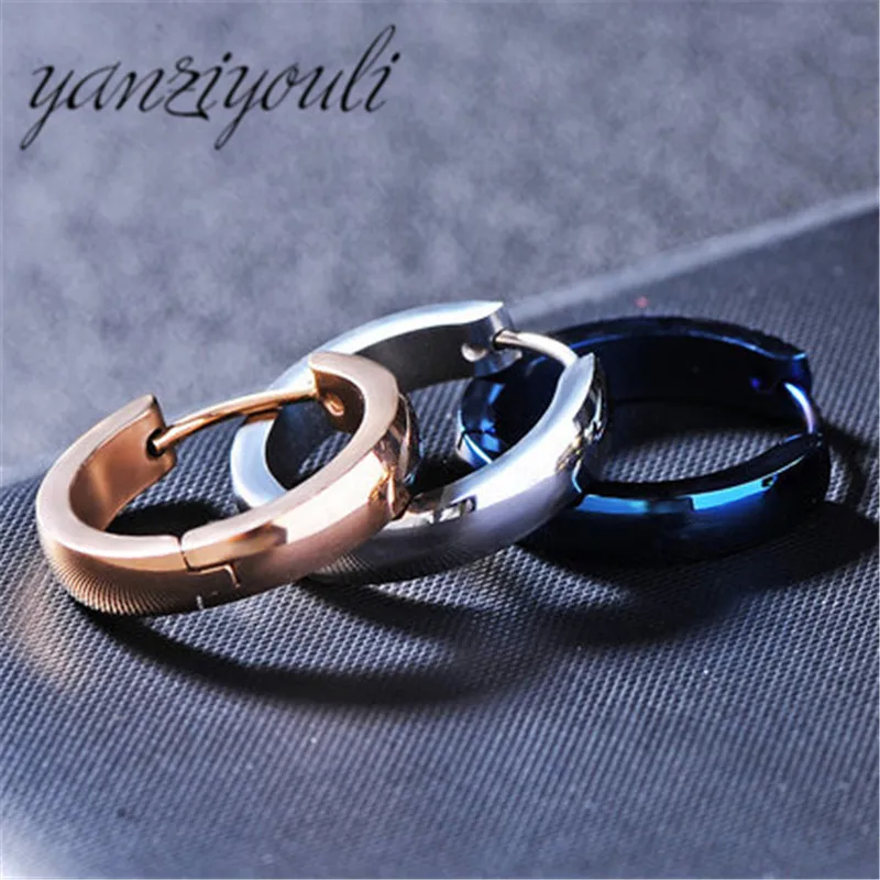 1pair 5 Colors Punk Round Titanium Steel Buckle Tide Stainless Earring Cool Ear Stud for Men Male and Female |