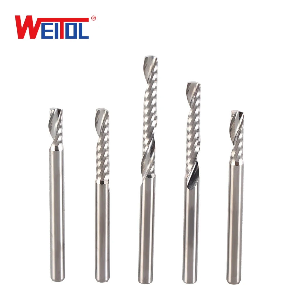 WeiTol 10pcs 3.175MM SHK Single Flute Spiral Cutter router bit CNC end mill For MDF carbide milling cutter | Инструменты