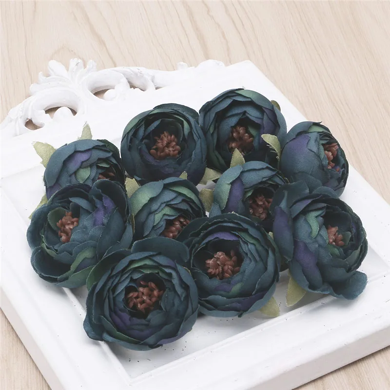 Dark Blue 10 шт. Шелковый цветок искусственный цветок голова искусственный цветок свадебное украшение венки свадебное украшение автомобиля весеннее украшение - Цвет: Dark Blue