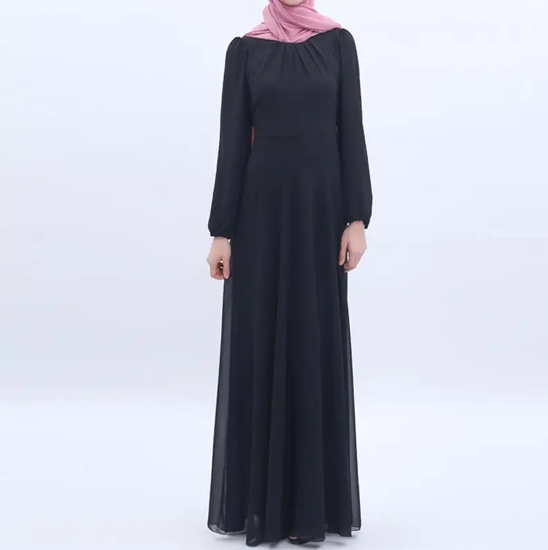 Black dress Шифоновая абайя Дубай мусульманский хиджаб платье кафтан турецкая исламская одежда джилбаб Femme Musulman Абая для женщин Кафтан платья - Цвет: Black dress