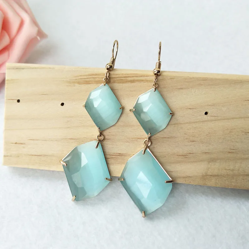 1 пара ромб Форма серьги с камнями-опалами Длинные висячие драгоценного камня