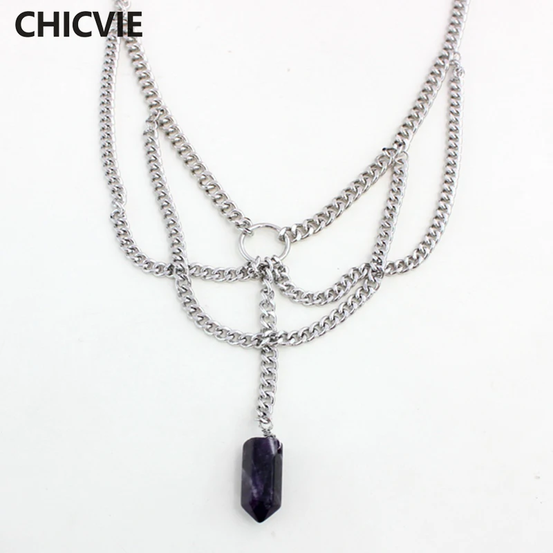 CHICVIE ожерелье серебряного цвета с камнем длинные эффектные ожерелья и подвески