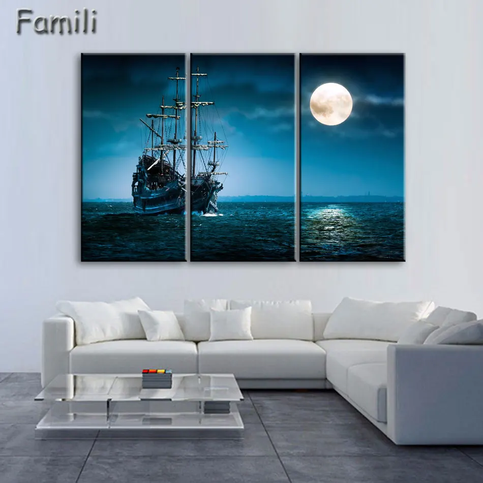 

3Pieces Canvas Painting Sailboat Sunset Cuadros Decoration Wall Art Modular Pictures for Living Room Unframed/74