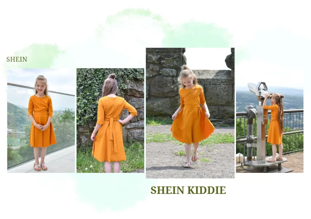 SHEIN Kiddie/однотонное праздничное платье с зубчатым подолом для девочек с поясом, г., летние детские платья с высокой талией, милое ТРАПЕЦИЕВИДНОЕ расклешенное платье до колена