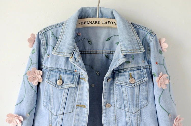 Женская джинсовая куртка с вышивкой повседневная 2018|women denim jacket|embroidery jacket womenembroidery