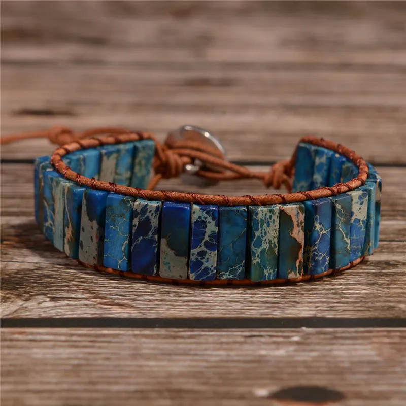 Богемский Браслет один винтажный кожаный браслет полудрагоценный камень