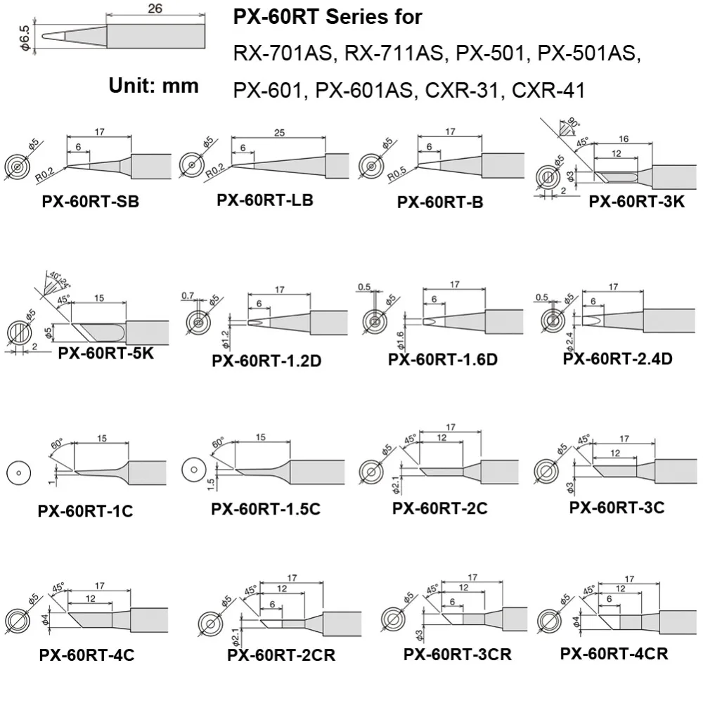 Фото Сменный сварочный наконечник GOOT PX-60RT, Япония для RX-701AS RX-711AS PX-501 PX-501AS PX-601 PX-601AS CXR-31 CXR-41 №2