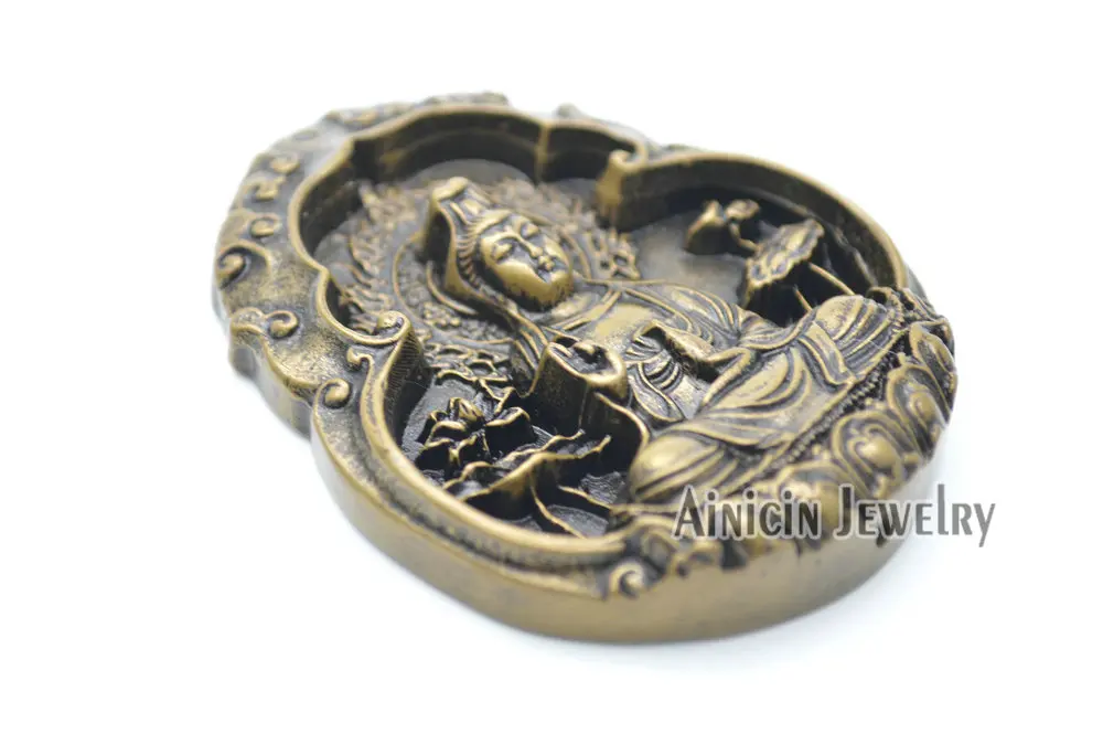 2шт Богиня вдохновленной правды Подвески Гуаньинь огромный размер 53x65 мм латунь