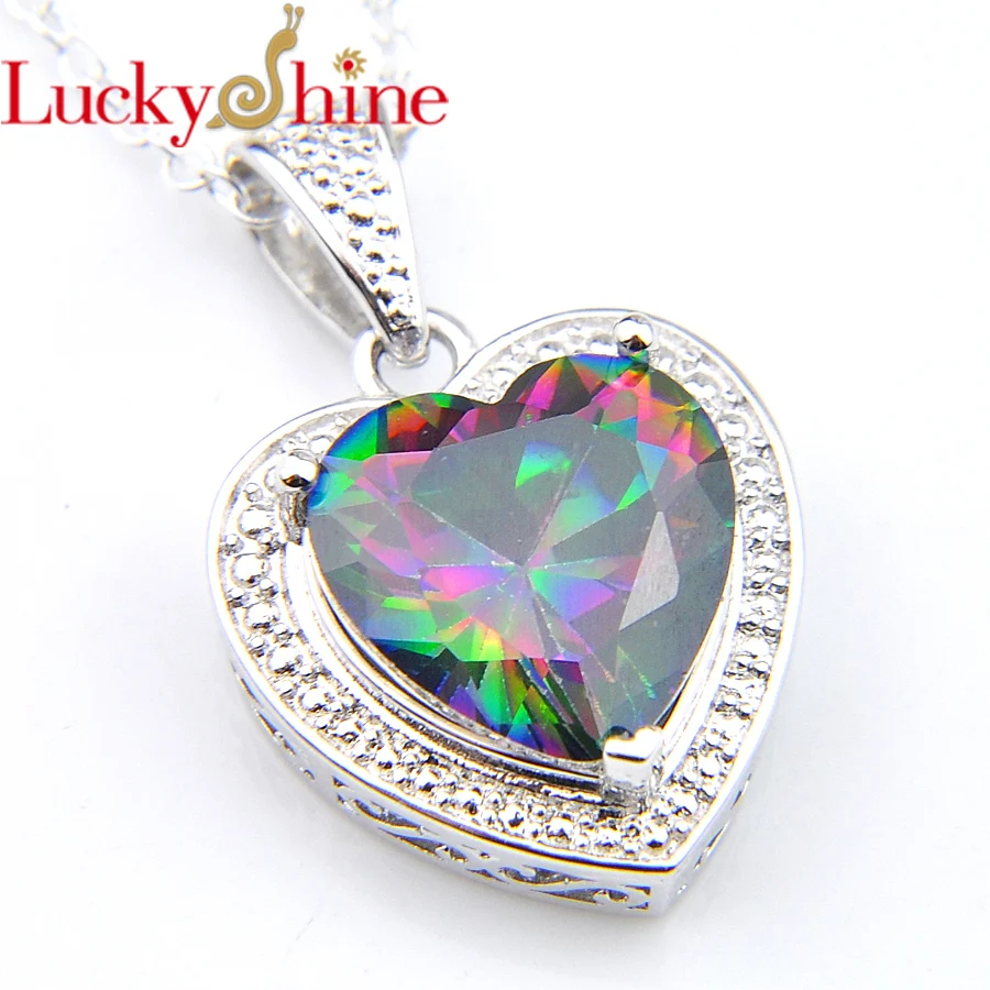 

Luckyshine NEW Women Jewelry Vintage Heart Mystic Rainbow Cubic Zirconia Pendants For Necklaces Russia USA Australia Pendants