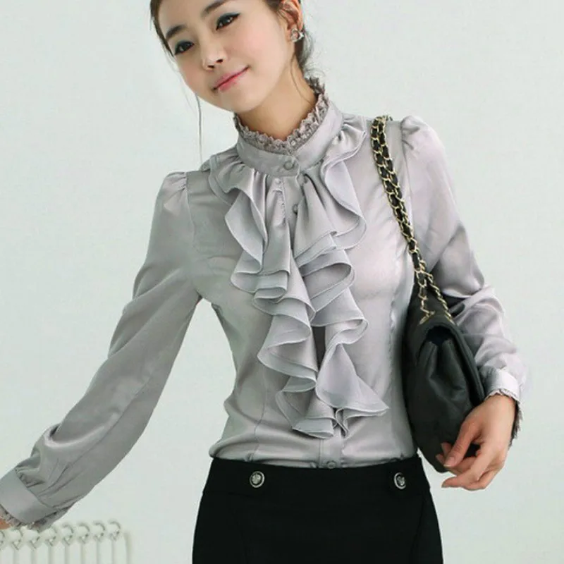 Женская атласная рубашка с длинными рукавами-фонариками Элегантная блузка