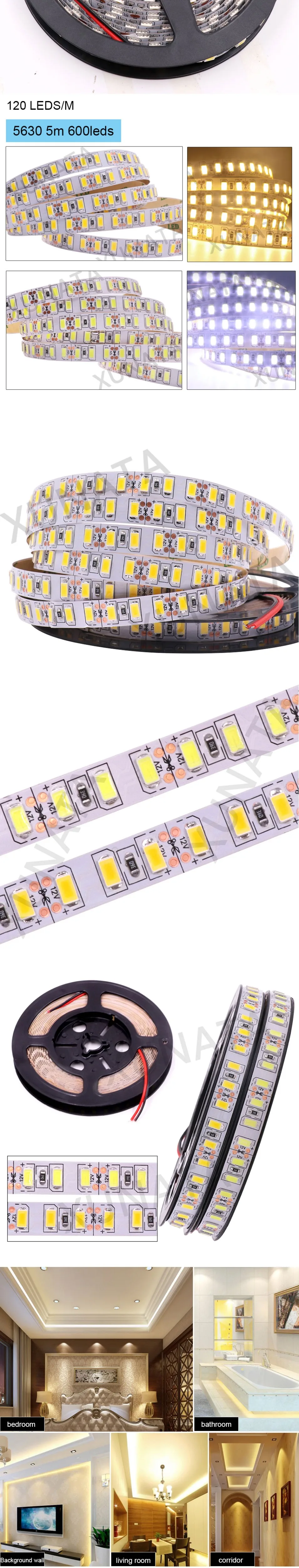 5M Светодиодные ленты DC12V SMD2835 5630 5050 5 м 300 светодиодный s 600 светодиодный s гибкий светодиодный лента не Водонепроницаемый светодиодный в полоску, украшен бантиком из ленты, софиты для шкафа светильник