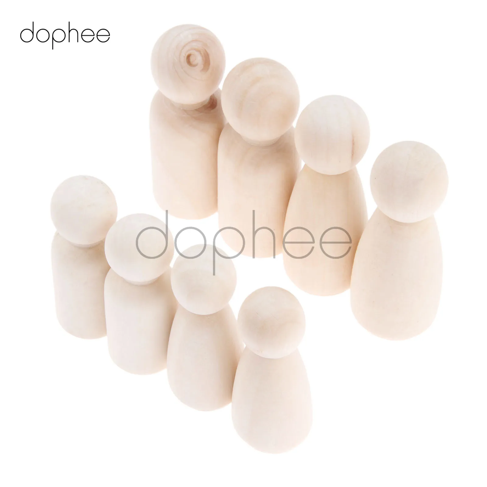Dophee 16 шт Смешанные 35/43/55/65 мм деревянные колышки для кукол Неокрашенные Фигурки твердые деревянные куклы детские печатные детские сувениры DIY ремесла