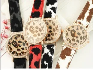Fashion wristwatches 2013 Luxury White Leopard grain Leather Crystal fashion women girl crystal Watch ladies 4 colors 3pcs | Наручные
