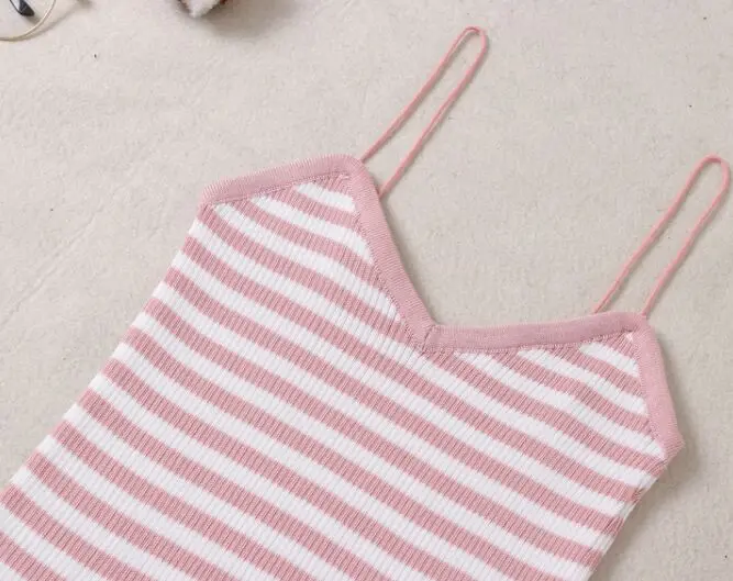 pink stripes Летние женские тонкие вязальные майки, топы, майки для девочек, вязаный базовый трикотаж, майка без рукавов, свитер, футболки, женские - Цвет: pink stripes