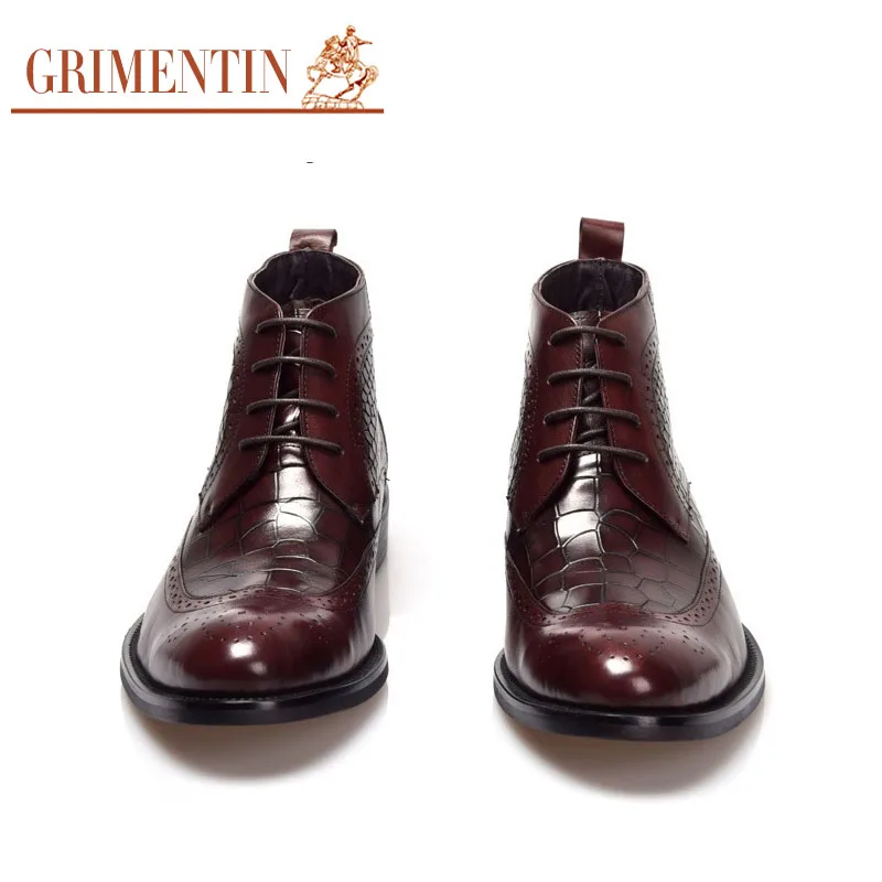 GRIMENTIN/брендовые модные зимние мужские ботильоны из натуральной кожи высшего