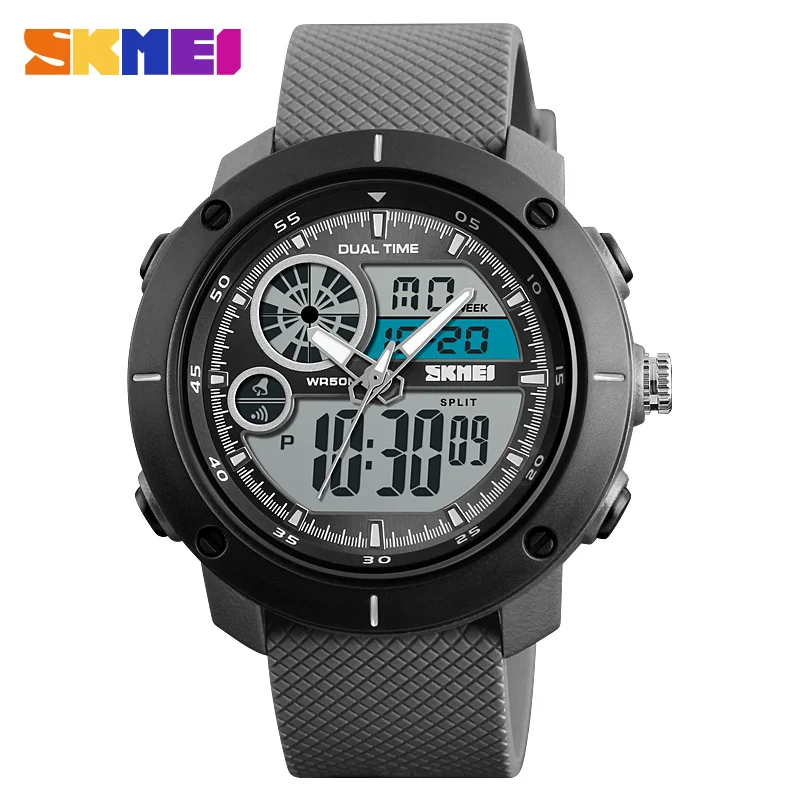 Grey SKMEI новые уличные спортивные часы люксовый бренд Цифровые кварцевые часы мужские водонепроницаемые военные армейские наручные часы Relogio Masculino - Цвет: Grey