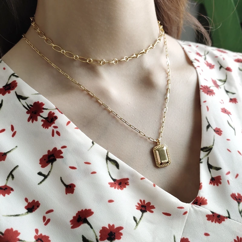 Цепочка женская из серебра 925 пробы с квадратным зеркальным кулоном | Украшения и