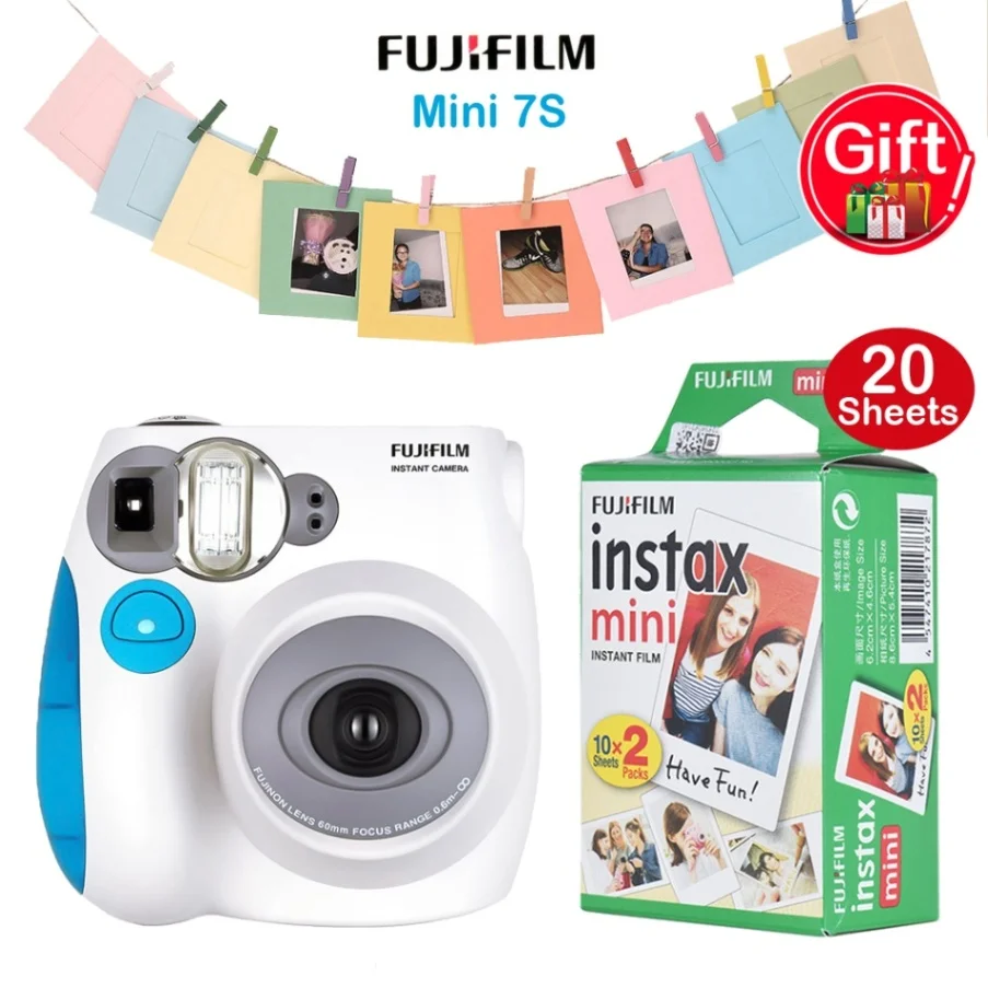 Mini 7s Blue Fujifilm Instax Mini 7c/7s мгновенная камера, пленочная камера с автофокусировкой+ 20 листов, Fimls, Рождественский, новогодний, праздничный подарок для мальчиков и девочек - Цвет: Mini 7s Blue