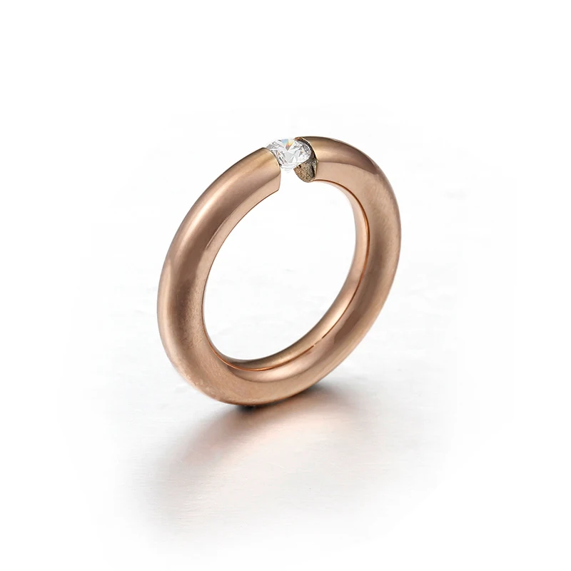 KALEN, простой дизайн, 4 цвета, Bague, нержавеющая сталь и кубический цирконий, кольца на палец для женщин, Anillos Mujer, ювелирные изделия, обручальные кольца - Цвет основного камня: 4mm Rose Gold