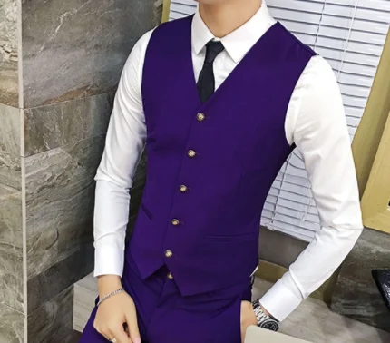 purple vest Белый мужской костюм со штанами модная мужская, в деловом, повседневном стиле Брюки Размеры 29, 30, 31, 32, 33, 34, 36, Бабочка, деловой костюм для мальчиков, офисные рабочие брюки - Цвет: purple vest