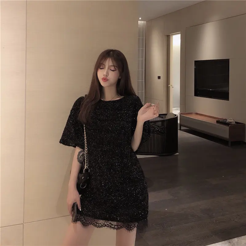 Alien Kitty Black Lace Fashion Simple O-Neck Fresh Solid 2019 Casual Female High Quality Summer Free Half Sleeves Cotton T-shirt |