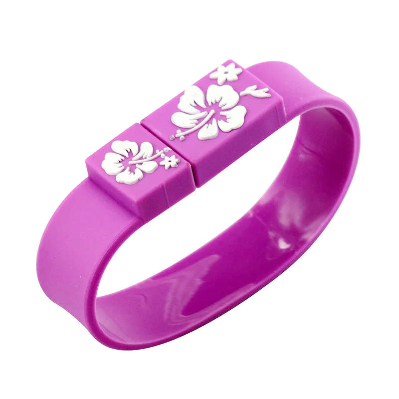 Purple Usb-флешка Силиконовый браслет с цветами браслет на запястье 4 ГБ 8 ГБ 16 ГБ 32 ГБ 64 Гб 128 ГБ USB флеш-накопитель диск памяти Подарочная Флешка покер - Цвет: Purple
