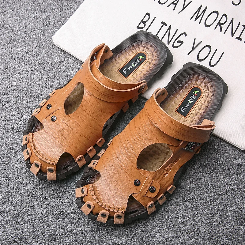 CIMIM/брендовые сандалии мужские кожаные шлепанцы большие размеры модные пляжные