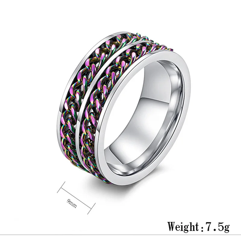 Мужское кольцо с антистрессовым спиннингом цепочка бордюром обручальное из