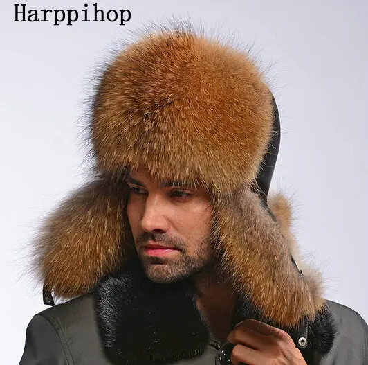 2017 best quality  Natural Colour Men Winter Genuine Raccoon Dog Fur Hats