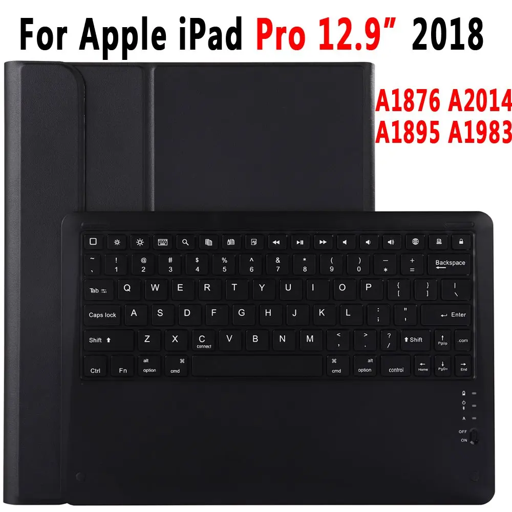 Черный Чехол для клавиатуры для Apple iPad Pro 12,9 A1876 A2014 A1895 A003 тонкий кожаный чехол Bluetooth клавиатура с карандашом - Цвет: Черный