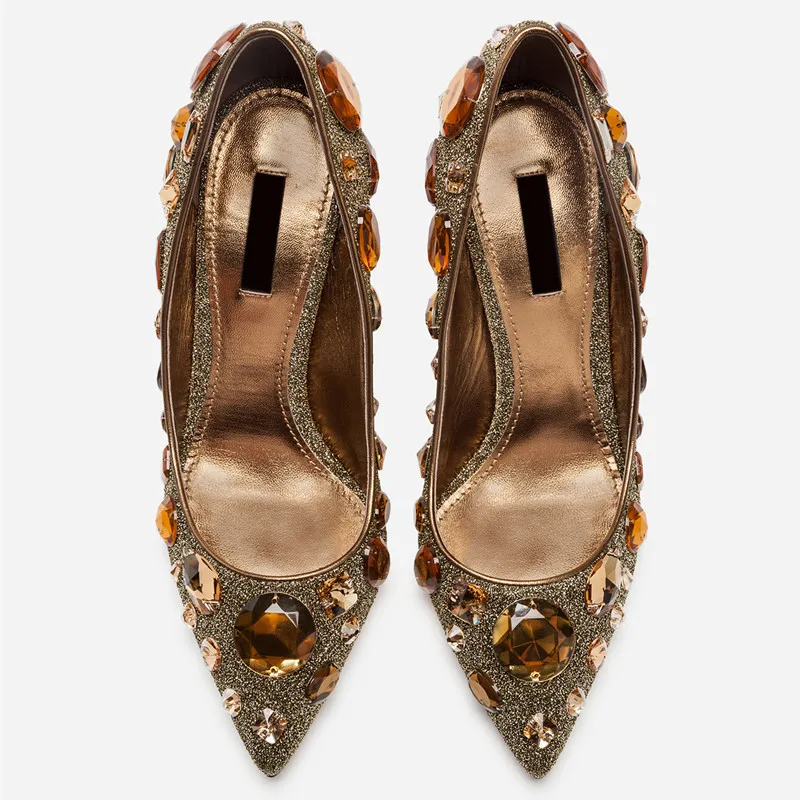 

2019 Hottest Luxury Elegant Slip-On Bridal Shoes Women Pumps Crystal Shiny Rhinestones Pointed Toe High Heels Party Dress Shoes
