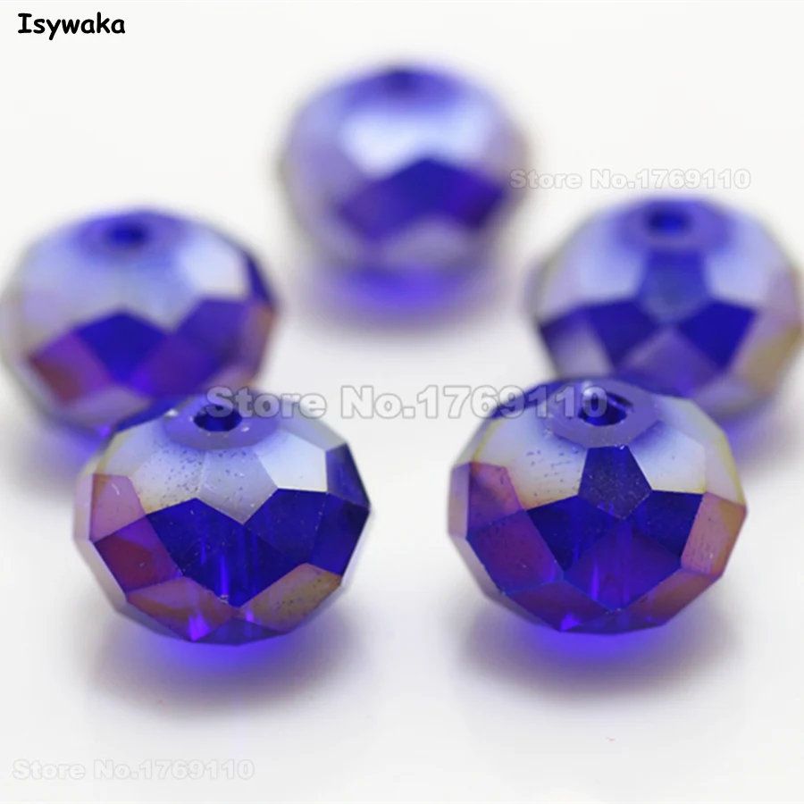 

Isywaka Deep Blue AB Color 10*12mm 70pcs Rondelle Austria faceted Crystal Glass Bead Loose Spacer Round Beads for Jewelry Making