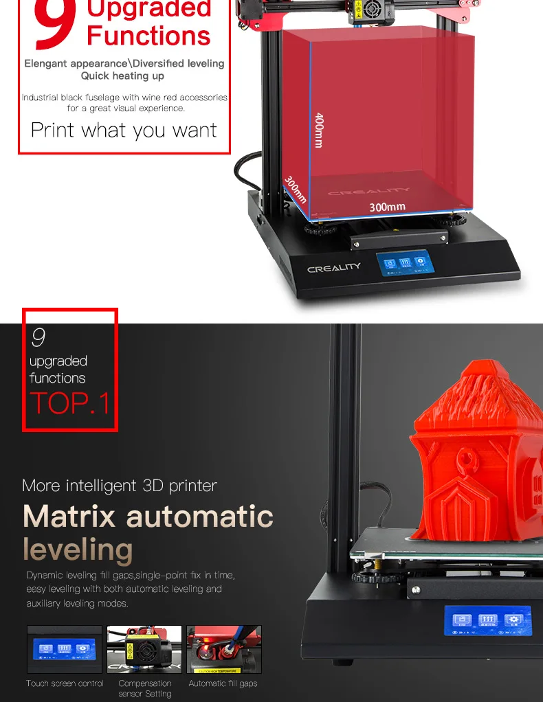 Creality 3D Автоматическое выравнивание C10 CR-10S профессиональный принтер 4,3 дюймов сенсорный ЖК-дисплей функция обнаружения нити MeanWell power