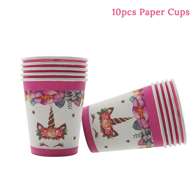 10pcs Paper Cup Вечерние одноразовые бумажные стаканчики в виде единорога для вечеринки на день рождения, вечерние принадлежности для девочек - Цвет: 10pcs Paper Cup