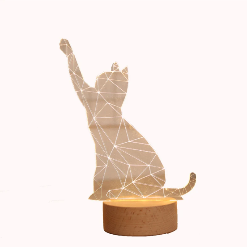 Новое поступление маленький 3D милый кот с животным узором ночник теплый свет