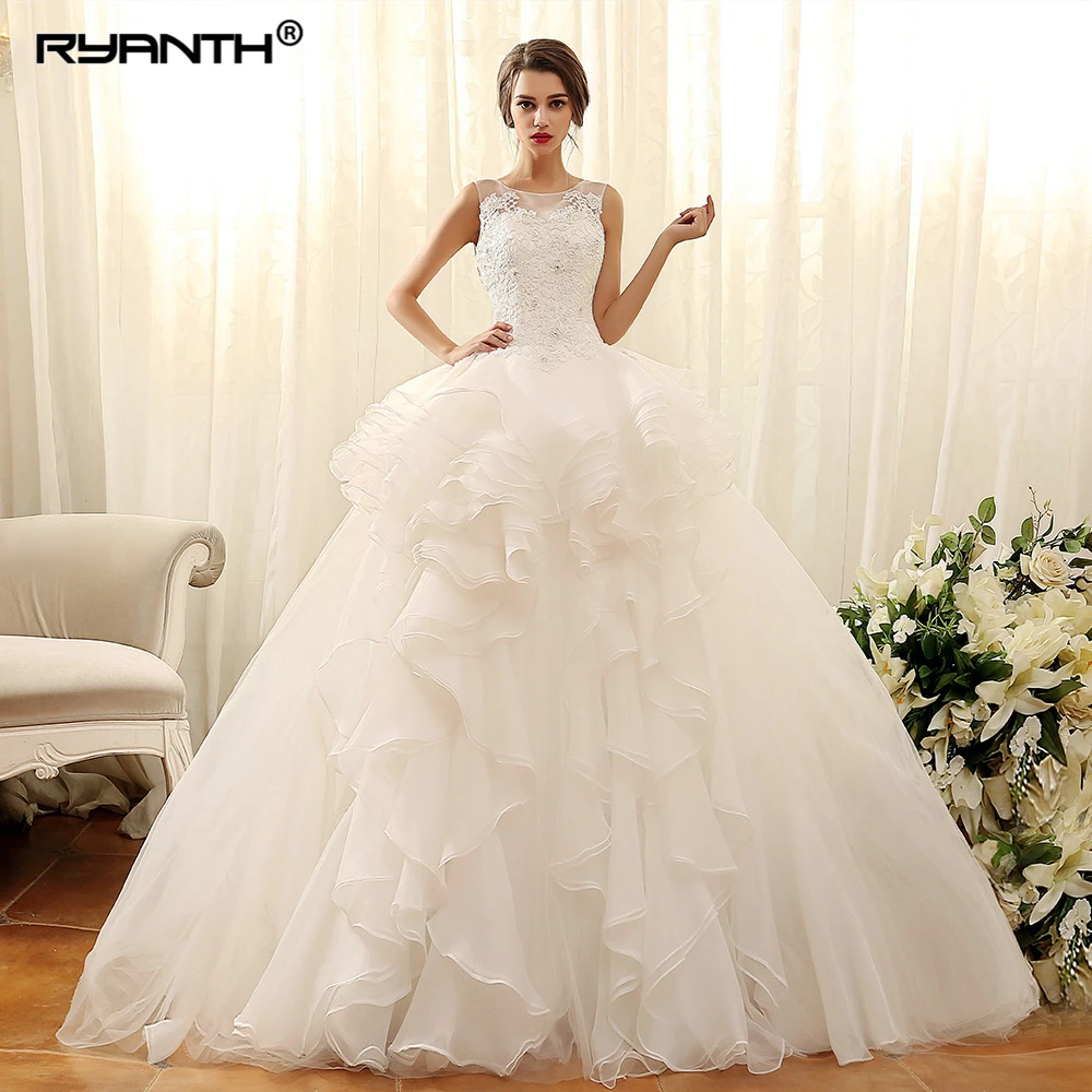 

Robe de Mariage Luxurious Ruffles Organza 2 En 1 Princess Wedding Dresses 2019 Customize Lace Up Back Vestido de noiva Gown